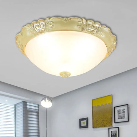 Beige Retro Flush Mount Light Fixture With Cream Glass Dome - Available In 3 Sizes / 12’