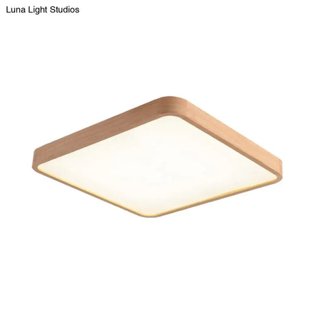 Beige Square Flush Mount Led Ceiling Lighting Fixture - Modern Wood Design In White Or Warm Light