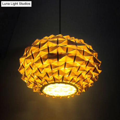 Beige Teardrop Pendant Light: Chinese Bamboo Shade Single Head Fixture