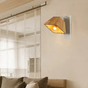 Beige Trapezoid Shade Rotatable Wood Wall Sconce - Modern Balcony Bedroom Lamp