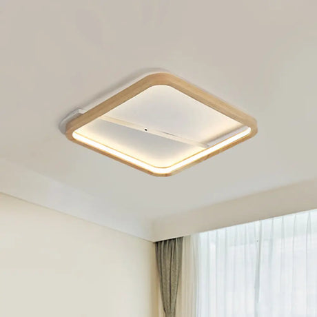 Beige Wood Frame Led Ceiling Fixture Flush Mount Multiple Length Options / 13’