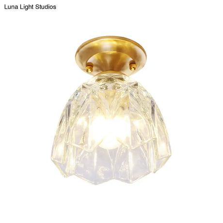Bell/Bowl Corridor Flush Mount Light - 6.5’/7’ Clear Glass 1 Bulb Brass Finish
