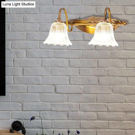 Bell Vintage Style Crystal Sconce Light With Gooseneck Arm Brown 2/3/4-Head Vanity Wall Lamp