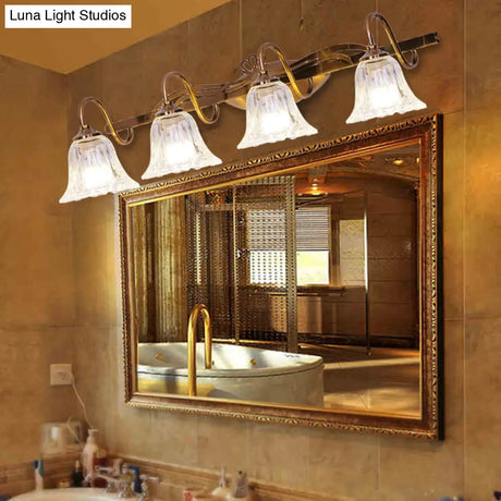 Bell Vintage Style Crystal Sconce Light With Gooseneck Arm Brown 2/3/4-Head Vanity Wall Lamp