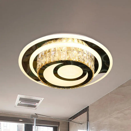 Beveled Crystal Ceiling Lamp – Led Flushmount Light For Guest Rooms Stainless - Steel