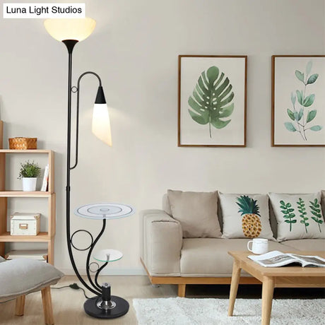Beveled Crystal Tree Floor Lamp - Floral 2-Head Design Black/White Rural Style