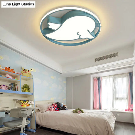 Bird Shaped Led Flushmount Light For Child Bedroom - Blue/Pink Acrylic Ceiling Fixture With Metal