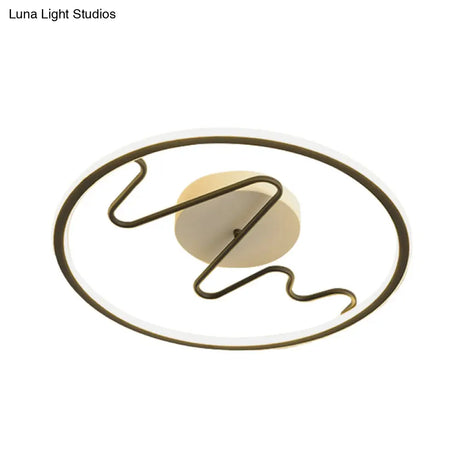 Black Acrylic Led Bedroom Flush Mount Lamp With Modern Ring And Spiral Line Design