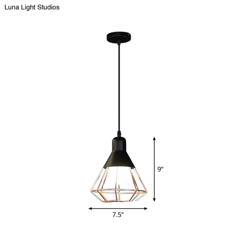 Black And Rose Gold Drop Pendant Ceiling Light - Loft Style Iron Cone/Cage Design