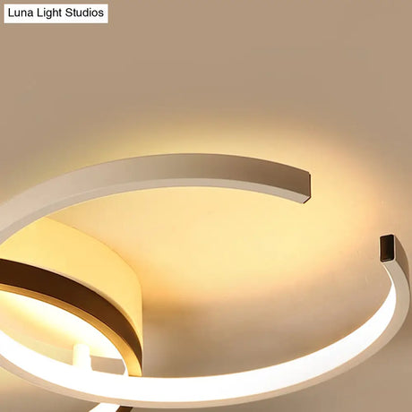 Black And White C - Shaped Led Ceiling Light - Simplicity Acrylic Semi Flush Fixture In Warm/Natural