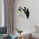 Black/Brass Flared Stained Glass Sconce - Baroque Style Wall Mounted Light Fixture Black