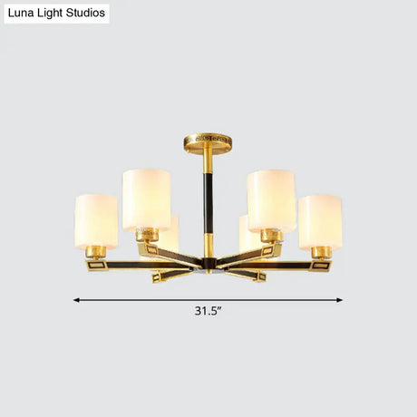 Black & Brass Satin Opal Glass Ceiling Chandelier For Antique Living Room