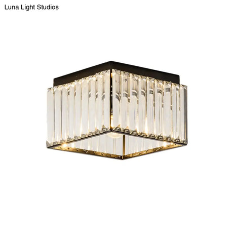 Black Crystal Flush Mount Ceiling Light - Modern Rectangular Design