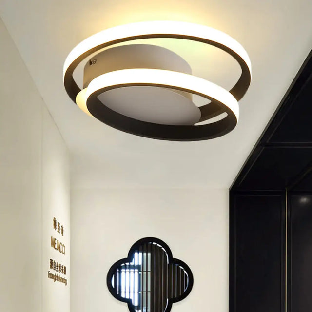 Black Double-Ring Led Flush Mount Light - Simple Acrylic Ceiling Lamp In White/Warm