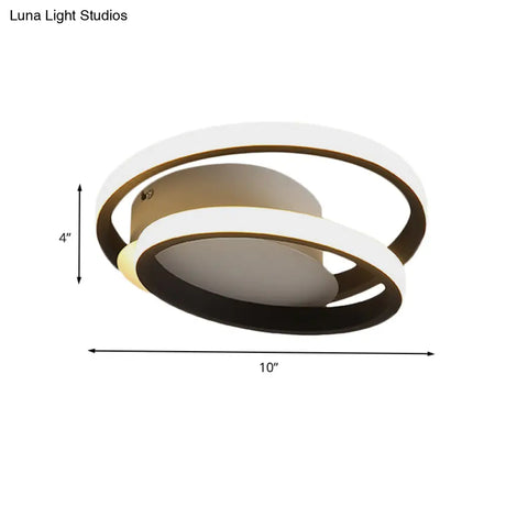 Black Double-Ring Led Flush Mount Light - Simple Acrylic Ceiling Lamp In White/Warm