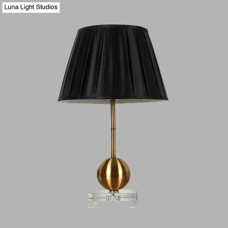 Black Fabric Table Lamp With Crystal Base - Elegant Single Light For Bedroom Or Countryside Ambience