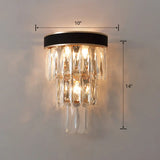Black Flush Mount 3-Bulb Sconce With Crystal Shade - Minimalist 3-Tier Wall Lighting Clear