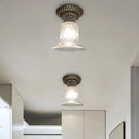 Black Flush Mount Warehouse Light With Clear Ribbed Glass For Ceiling