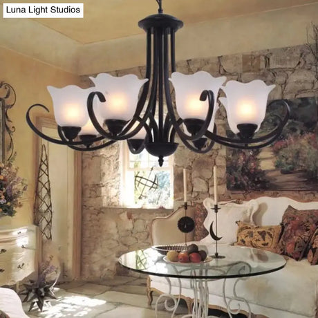 Black Frosted Glass Chandelier - Traditional Bell Design Ideal For Living Room Multiple Bulb Options