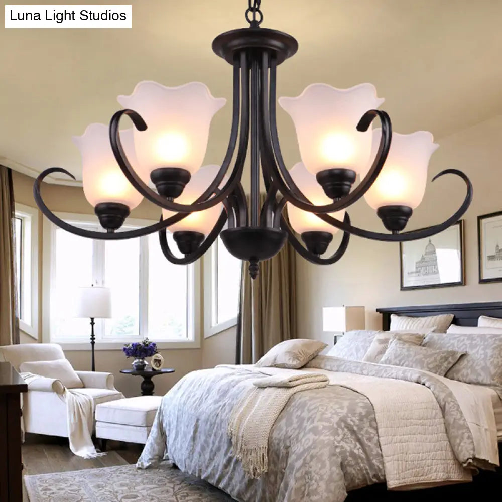 Black Frosted Glass Chandelier - Traditional Bell Design Ideal For Living Room Multiple Bulb Options