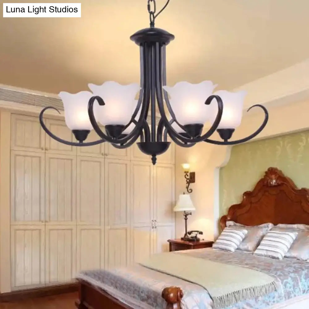 Black Frosted Glass Chandelier - Traditional Bell Design Ideal For Living Room Multiple Bulb Options