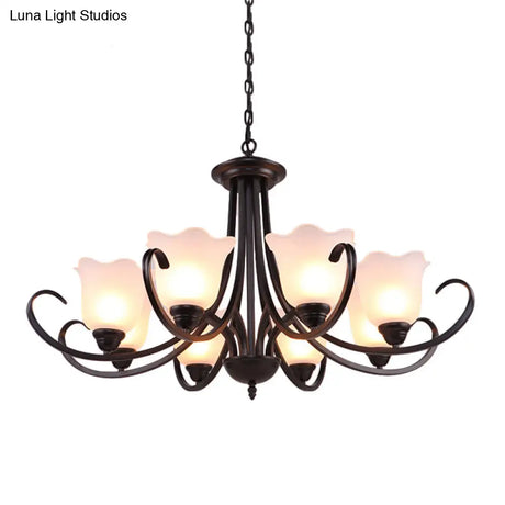 Black Frosted Glass Chandelier - Traditional Bell Design Ideal For Living Room Multiple Bulb Options