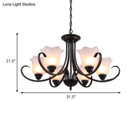 Black Frosted Glass Chandelier - Traditional Bell Design Ideal For Living Room Multiple Bulb Options