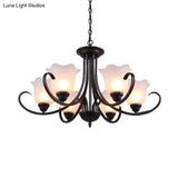 Black Frosted Glass Chandelier - Traditional Bell Design Ideal For Living Room Multiple Bulb Options