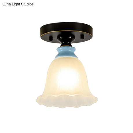Black Frosted Glass Flared Flushmount Rural Style Flush Mount Light For Corridors