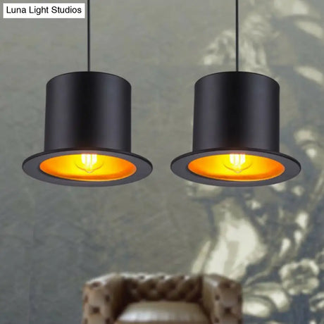 Black Gentleman Hat Style Hanging Lamp - Metal Ceiling Light For Dining Room