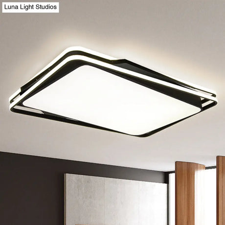 Black Geometrical Flush Mount Ceiling Lamp - Minimalist Led Metal Lighting In White/Warm Light
