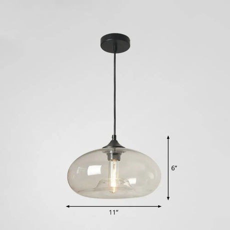 Black Glass Dining Pendant Light With Modern Ellipse Suspension - 1 Head Fixture Clear