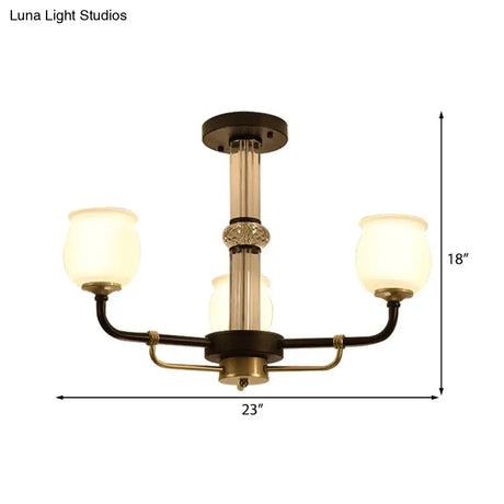 Black Glass Semi Flush Ceiling Light Fixture - Jar Shaped Traditional Design (3/6 Lights) For