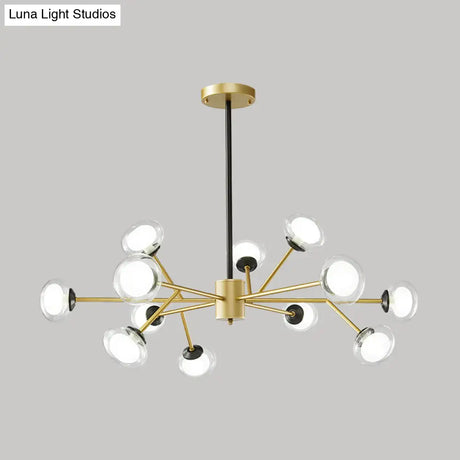 Black/Gold Bough Ceiling Chandelier - Postmodern Metal Hanging Light Kit With Milky Glass Shade