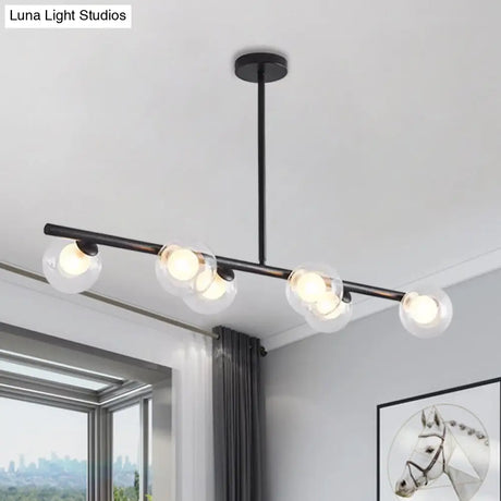 Black/Gold Metallic Hanging Chandelier - Clear Glass Ball Island Light For Dining Table With 6