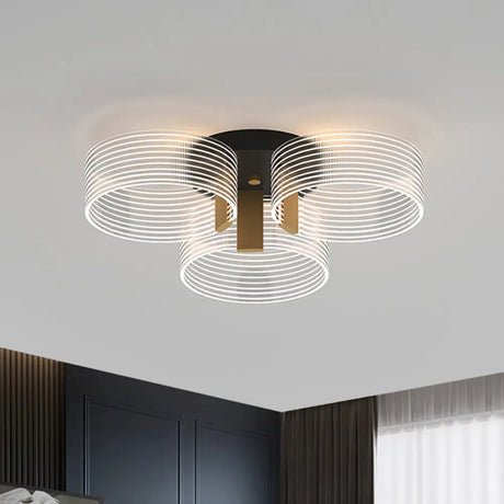 Black - Gold Round Semi Flush Ceiling Mount Light Fixture - Simple And Elegant With 2/3/5 Lights