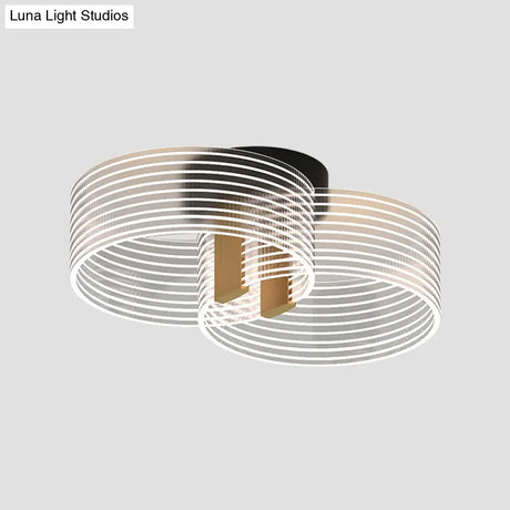 Black - Gold Round Semi Flush Ceiling Mount Light Fixture - Simple And Elegant With 2/3/5 Lights