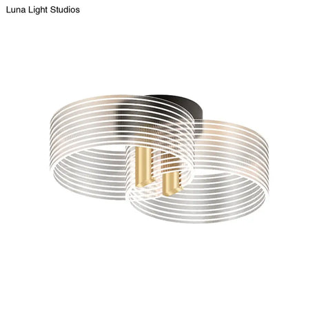 Black - Gold Round Semi Flush Ceiling Mount Light Fixture - Simple And Elegant With 2/3/5 Lights