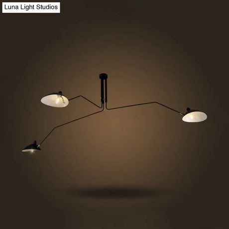 Black Industrial Style Semi Flush Mount Chandelier - 3-Light Metallic Cone Shade Lighting