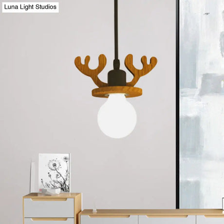 Black Iron Macaroon Antler Ceiling Pendant Light Fixture - 1 Bulb Suspended With Or Without Shade