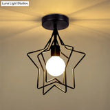 Black Iron Star Semi Flush Mount Ceiling Light For Living Room - Vintage 1-Light Fixture