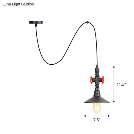 Black Iron Vintage Down Lighting Pendant With 1 Bulb - Perfect For Coffee Shops