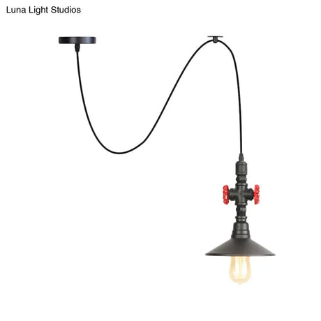 Black Iron Vintage Down Lighting Pendant With 1 Bulb - Perfect For Coffee Shops