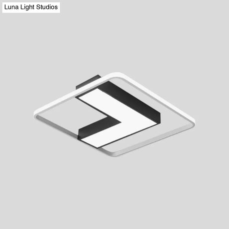 Black L Shaped Led Ceiling Mount Light Fixture For Study Room In Warm/White 19’/24.5’/31.5’ W