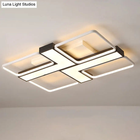 Black L Shaped Led Ceiling Mount Light Fixture For Study Room In Warm/White 19’/24.5’/31.5’ W