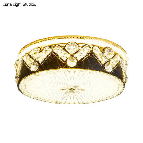 Black Led Ceiling Flush Mount Lamp With Hand-Cut Crystal And Contemporary Style