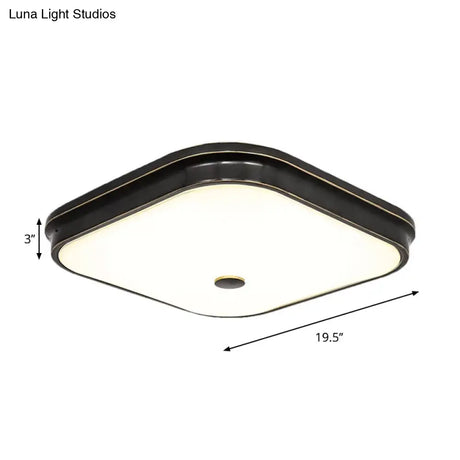 Black Led Flushmount Lighting With Countryside Cream Glass - Square Design Various Width Options
