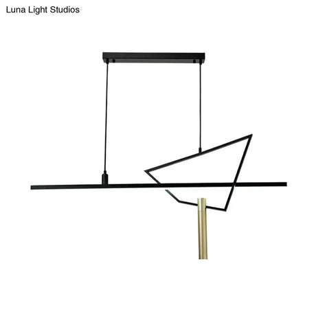 Black Linear Led Chandelier: Minimalist Metal Pendant Light For Reading Room