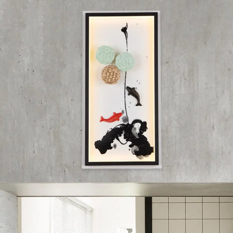 Black Lotus Seed Metal Mural Lamp Led Wall Light Sconce - Asia Carp Theme Ideal For Hotels