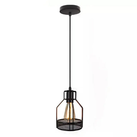 Black Metal Pendant Light - Industrial Retro Bird Cage Hanging Lamp For Restaurants / Round